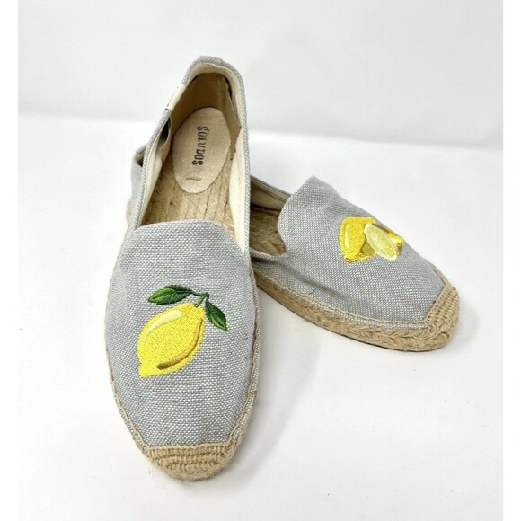 Soludos Shoes - Soludos Size 8.5 Lemon Embroidered Espadrille Summer Smoking Slipper Denim Shoe